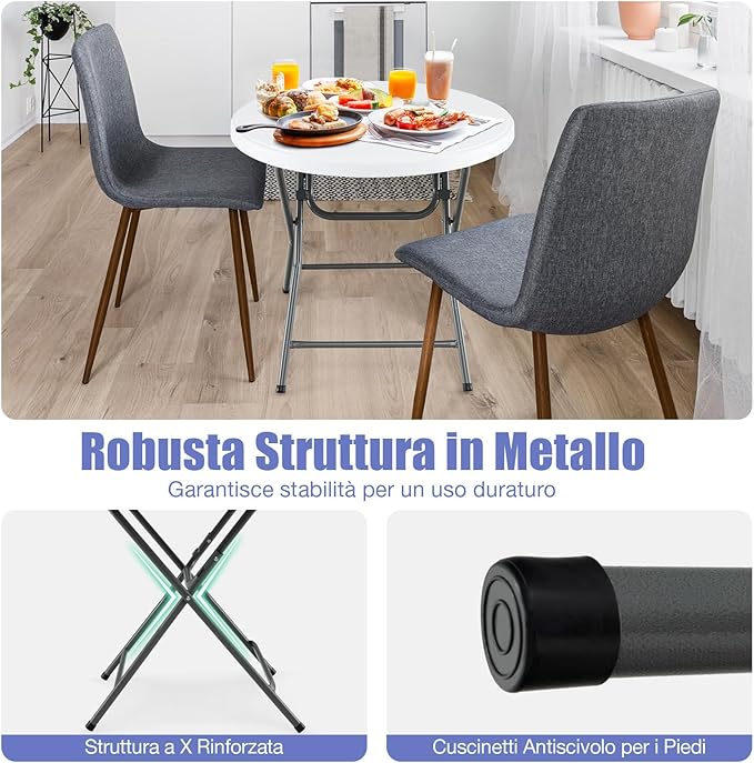 Tavolo Rotondo Pieghevole 81 cm, Tavolo da Campeggio in HDPE, Gambe in Metallo e Piedini Antiscivolo, per Esterno e Interno Picnic Campeggio, Portata 75 kg