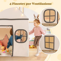 Tenda da Gioco per Bambini, con Tenda Porta e Finestre, Luci a Stella, Tappetino Antiscivolo, Casetta per Bambini e Bambine 3-10 Anni, 120 x 101 x 143 cm (Beige)