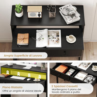 Scrivania per Computer, Tavolo Salvaspazio Retrattile con Cassetti e Ruote Universali Bloccabile, 100 x 63 x 88 cm, Desk Gaming per Ufficio, Soggiorno e Camera da Letto (Nero)