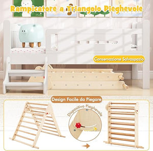 3 in 1 Arrampicata Giocattolo a Triangolo per Bambini, Set di Arrampicata con Rampa di Scivolo a 2 Lati e Inclinazione Regolabile, Arrampicatore per Bambini 1 Anno+ (Stile 2 Naturale)