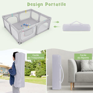 Recinto per Bambini, Box per Bambini con Rete Traspirante, Centro Attività per Bambini con 50 Palline, Box Giochi per Bambini 0-3 Anni (Grigio, 189 x 158 cm)