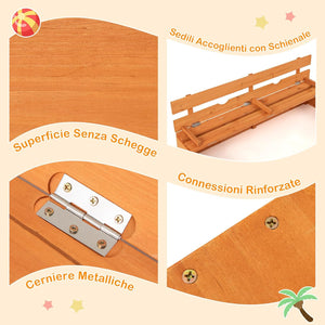 Sabbiera per Bambini in Legno, Sabbiera da Esterno con Coperchio, 2 Panchine con 4 Sedili Larghi e Schienali, Sabbonaia per Giardino, Patio e Cortile, 125 x 118 x 42,5 cm