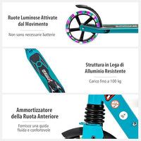 Scooter Monopattino a Spinta per Bambini Pieghevole e Regolabile in Altezza (91-106 cm), con Ruote Luminose e Cavalletto, Carico Massimo 100kg