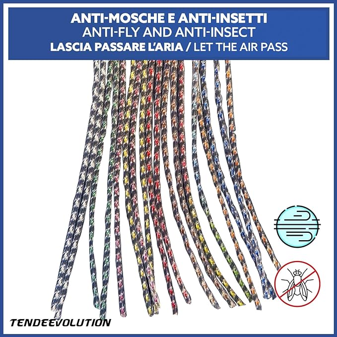 Tenda Antimosche Modello Filo in PVC, Plastica Verde | Largh. 1,40m x Alt. 2m | Protezione Insetti, Porta, Esterno, Interno