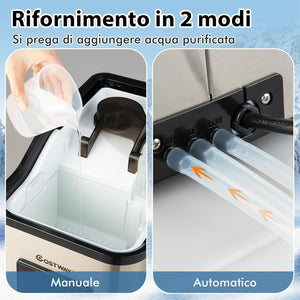 Fabbricatore di Ghiaccio 24kg/24h, 2 Modi di Ricarica dell'Acqua Autopulente e Finitura in Acciaio Inox, Macchina per Produzione di Ghiaccio per Casa Ufficio e Bar