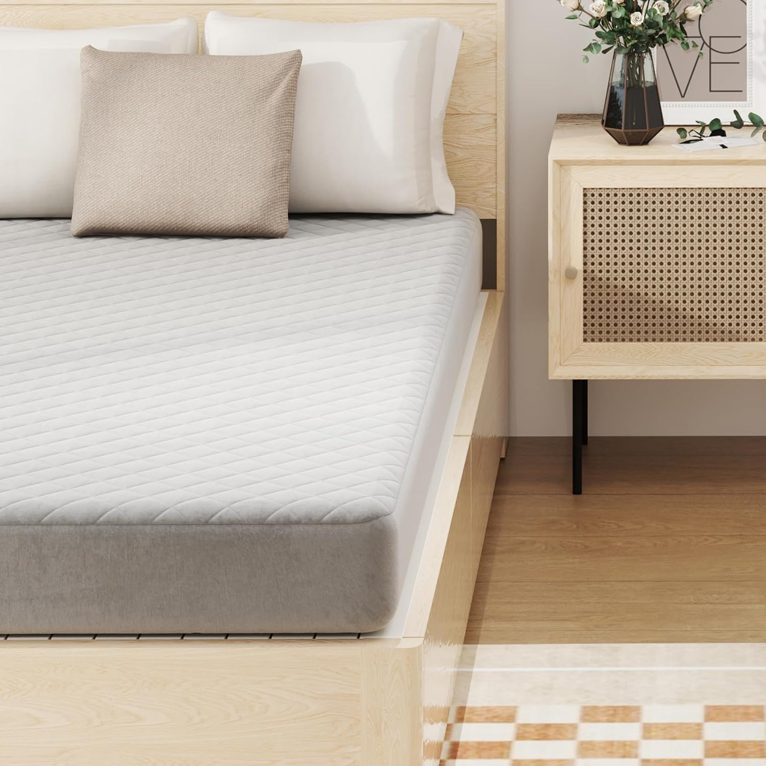 Protezione per Materasso, Coprimaterasso in Velluto Morbido di Lusso con Fondo Antiscivolo, Copertura per Materasso Confortevole con Imbottitura in Spugna (200 x 90 cm)