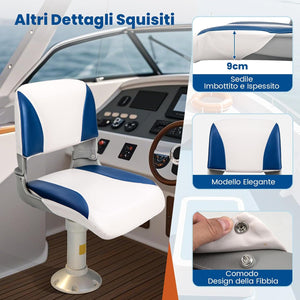 Set di 2 Sedie da Barca, Sedili da Barca Pieghevole Morbide Imbottite Spesse, Sedile Nautica Ergonomico per Imbarcazioni da Pesca, 49 x 46 x 48 cm, Blu e Bianco