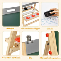 Cavalletto 3 in 1 Pieghevole per Bambini, Cavalletto Artistico di Legno con Altezza Regolabile, con Doppia Lavagna e Vassoio (Grigio)