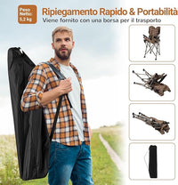 Sedia Pieghevole da Campeggio, Sedia Mare Spiaggia con Portabicchieri e Tasca in Rete, Piedini Regolabili e Borsa di Trasporto, Portata 180 kg, per Pesca, Picinic e Caccia
