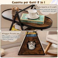 Mobile per Gatti, Tavolino Triangolare 2 in 1 con Condo Nascosto e Tappetini in Sisal, Comodino Moderno per Animali Domestici per Camera da Letto e Soggiorno in Legno e Metallo, 60 x 33 x 76cm