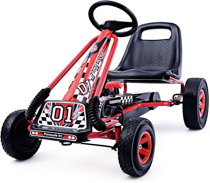 Go Kart a Pedali per Bambini, con Sedile Regolabile e Freno a Mano, Go Kart Veicolo per Bambini 3-8 Anni, Portata Massima 30 kg (rosso)