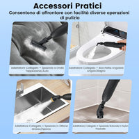 1500W Pulitore a Vapore Portatile, Vaporizzatore Domestico con Serbatoio d'Acqua 1 L (Sostenibile), Tempo Riscaldamento 10s, Macchina per Pulizia a Vapore Multiuso (Bianco)