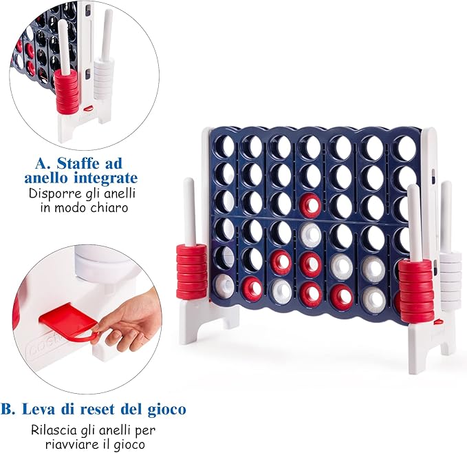 Forza 4 Gigante per Bambini e Adulti, Set Forza 4 per Interni ed Esterni, Gioco Familiare per Feste e Vacanze, 120 x 42 x 104 cm