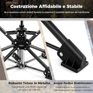 Sgabello da Campeggio Pieghevole, Sedia da Caccia Girevole a 360° con Piedi Anti-Affondamento, Borsa da Trasporto Compatta e Leggera, Piccolo Sgabello da Esterno Portara 150 kg (Mimetico)