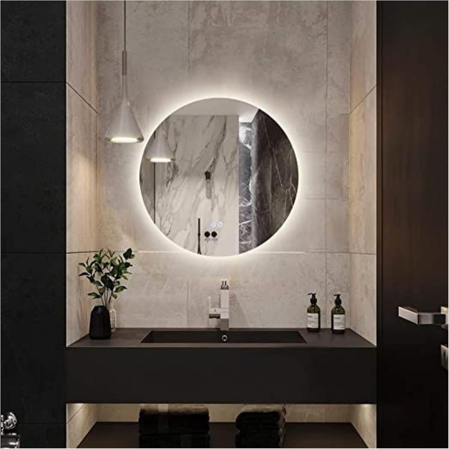 Specchio Bagno Led BUBBLE 70 cm, Specchio Rotondo da Parete Personalizzabile, Luce Led 4000K, Specchiera Bagno Made in Italy Bordo Filo Lucido Moderno