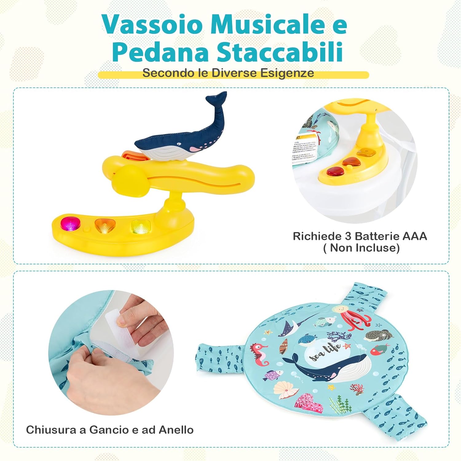 Jumperoo per Bambini, Centro attività Saltella con Altezza Regolabile, Gioco Saltellante con Sedile Girevole a 360°, Saltarello per Neonati con Luci e Suoni per Bambini 6+ Mesi (Azzurro)