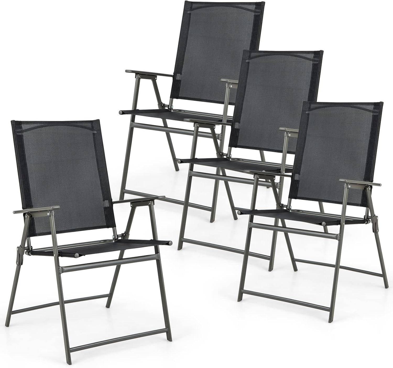 Set di 2/4 Sedie Pieghevoli da Giardino in Textilene, Sedie da Esterno con Schienale Alto, Poltrona Portatile per Giardino Campeggio Patio, Portata 150 kg (4, Nero, 62 x 58 x 96 cm)