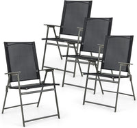 Set di 2/4 Sedie Pieghevoli da Giardino in Textilene, Sedie da Esterno con Schienale Alto, Poltrona Portatile per Giardino Campeggio Patio, Portata 150 kg (4, Nero, 62 x 58 x 96 cm)