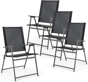 Set di 2/4 Sedie Pieghevoli da Giardino in Textilene, Sedie da Esterno con Schienale Alto, Poltrona Portatile per Giardino Campeggio Patio, Portata 150 kg (4, Nero, 62 x 58 x 96 cm)