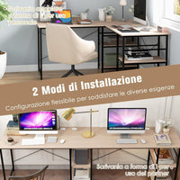 Scrivania Angolare per Computer con Supporto per Monitor, Scrivania Porta PC in Legno, Scrivania Salvaspazio e Moderna per Ufficio e Studio, 242 x 60 x 75 cm (Naturale)