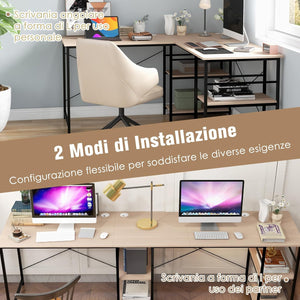 Scrivania Angolare per Computer con Supporto per Monitor, Scrivania Porta PC in Legno, Scrivania Salvaspazio e Moderna per Ufficio e Studio, 242 x 60 x 75 cm (Naturale)
