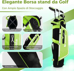 Set di Mazze da Golf per Bambini 8-10 Anni, Set Allenamento Golf con Sacca da Golf, Fodera Impermeabile, Driver 1, Ferro 7, Ferro S e Putter per Bambini e Bambine, Destrorso