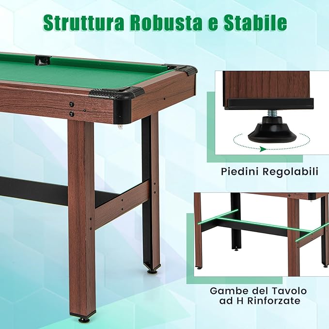 Tavolo da Biliardo, Tavolo da Gioco Biliardo in Legno con Set di Palline 2 Steccette 2 Gessi Triangolo Spazzola, Mini Tavolo da Biliardo per Sala Giochi bar Palestra, 122x61x76 cm