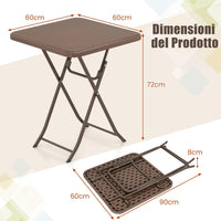 Tavolino Pieghevole Quadrato 60 cm, Tavolo da Pranzo per Interni ed Esterni con Piano in Rattan, Maniglia per Trasporto, Tavolo da Picnic per 4 Persone, Portata 50 kg