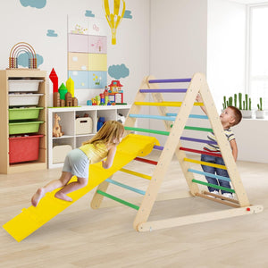 Arrampicata per Bambini, Triangolo da Arrampicata in Legno con Scivolo, Scala Giochi Pieghevole per Bambini 3+ Anni, Carico 60 kg (colorato)