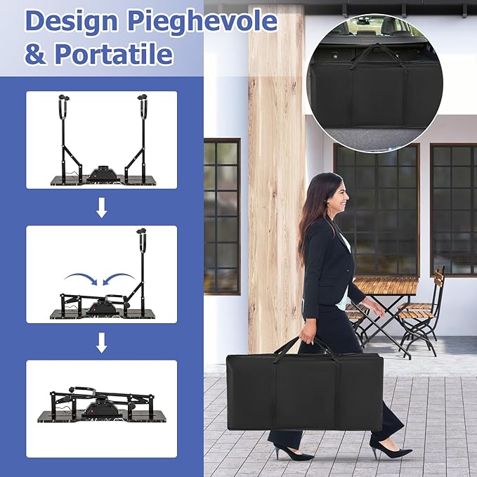 Tavolo per Manicure Pieghevole con Aspiratore Elettrico, Tavolo per Unghie Portatile con Luce LED, Cuscino Poggia Polso Clienti, Borsa e 4 Ruote Bloccabili (Nero)