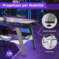 Air Hockey da Tavolo con 2 Spintori e Dischi, Piedini Regolabili, Tavolo da Hockey Alimentato con 12V Motore e Tabellone Segnapunti LED, Tavolo Hockey da Interno 137 x 65 x 86 cm