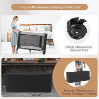 Lettino da Campeggio con Materasso, Lettino Pieghevole per Bambini con Fasciatoio, Culla da Viaggio con Ruote, Giocattolo, Lettino Bambini Staccabile, per Bambini 0-36 Mesi (Nero)