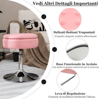 Sgabello Girevole Altezza Regolabile con Portaoggetti, Poggiapiedi Sgabelli da Trucco, Tavolino da Caffè, Sgabello da Lavoro Rotondo in Finta Pelle per Bar, Ufficio, Soggiorno, Camera (Rosa)