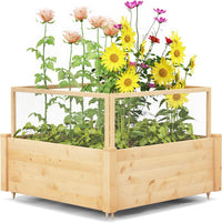 Fioriere Rialzate con Recinto Anti-Animali e Griglia di Coltivazione, Letto da Giardino Rialzato per Coltivazione di Fiori, Verdure, Frutta ed Erbe, 107 x 107 x 70cm