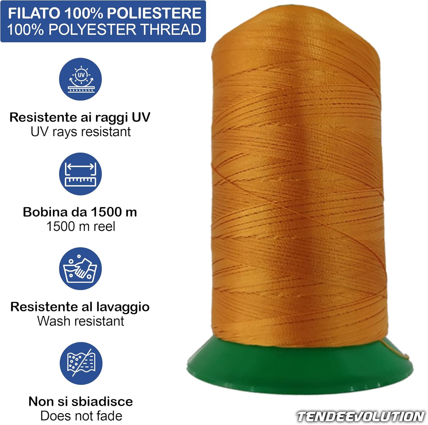 Filo da Cucire Esterno & Nautico Giallo - Resistenza Superiore & Durabilità - 1500 mt - Perfetto per Pelle, Scarpe, Tela, Tappezzeria