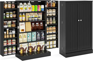 Armadietto Dispensa Alto 104 cm, Mobiletto da Cucina con Ante e Ripiani Regolabili, Credenza Autoportante per Sala da Pranzo, Soggiorno, Camere da Letto, 59 x 30 x 104 cm (Nero)