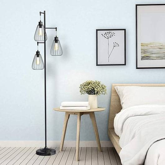 Lampada da Terra con 3 portalampada, Piantana da Terra Vintage Industriale con Altezza 170cm, Interrutore a Pedale, per Soggiorno e Camera da letto