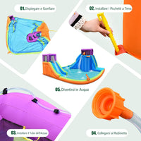 Castello Gonfiabile per Bambini con 2 Torre e Cannoni d’Acqua, Castello Gonfiabile con 2 Scivoli, Muro di Arrampicata e Canestro, Parco Acquatico per Bambini da 3+ Anni