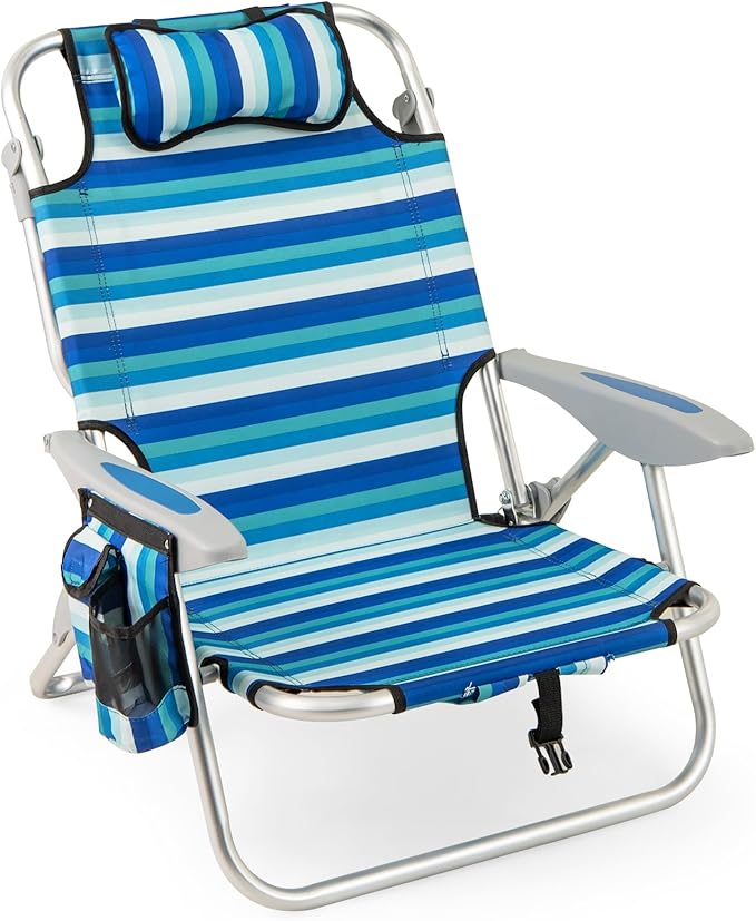 Sedia Pieghevole da Spiaggia, Telaio in Alluminio, Sedia Bassa da Sabbia Leggera con Schienale Regolabile, Sdraio da Esterno Robusta per Giardino, Campeggio, Portata 150 kg (Verde,1)