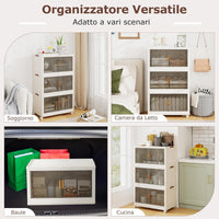 Contenitori da Stoccaggio Pieghevoli con Coperchio da 213/284 L, Scatole Impilabili a 3/4 Piani con Ruote, Organizzatore Pieghevole con Porte per Camera da Letto Soggiorno (65 x 39 x 109 cm)