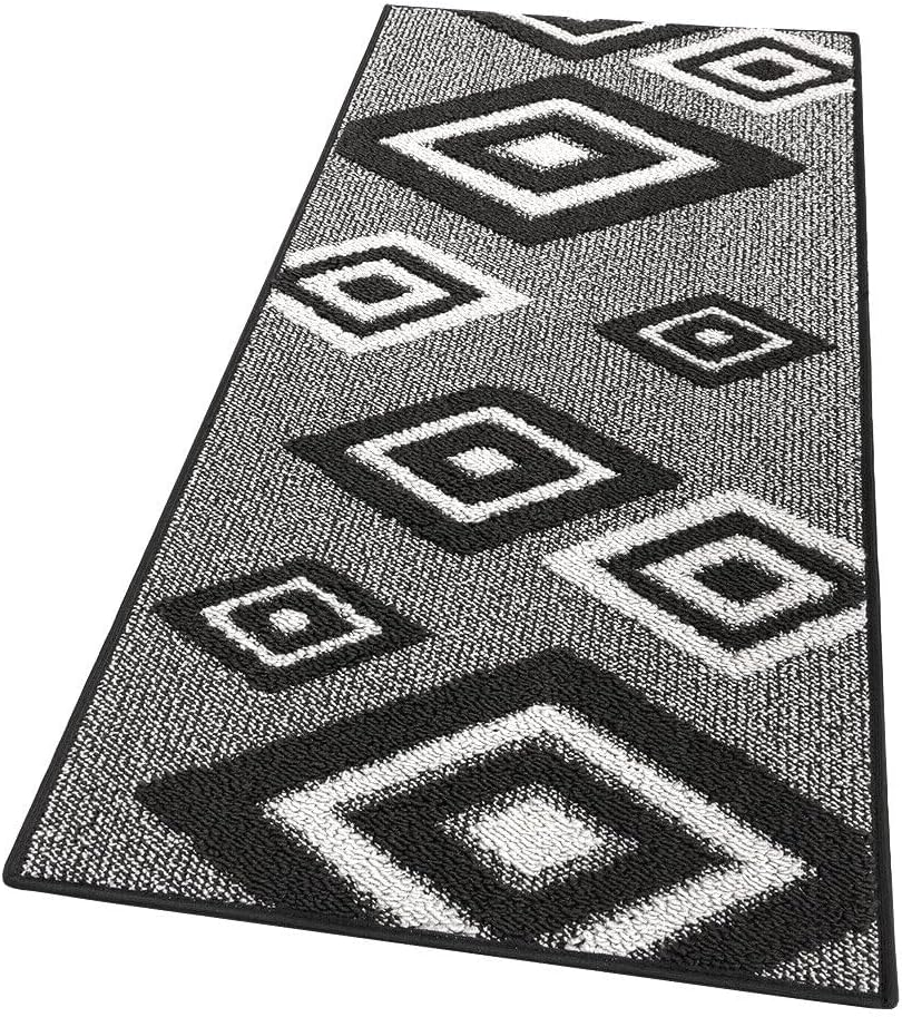 Tappeto Cucina Rombi .3D 50x90 Cm Assorbente Morbido Moderno Antiscivolo Nero