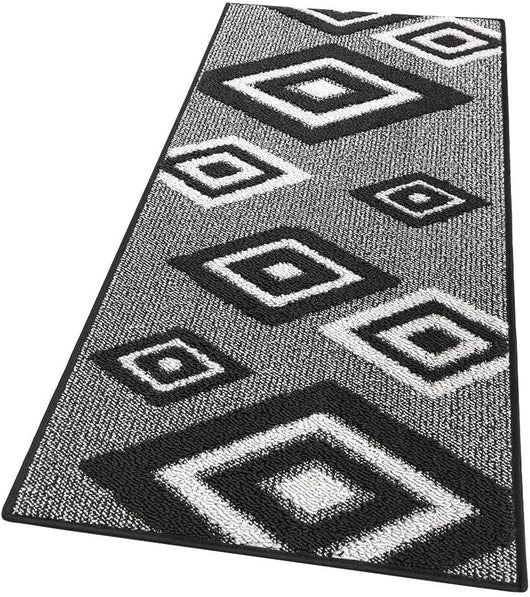 Tappeto Cucina Rombi .3D 57x40 Cm Assorbente Morbido Moderno Antiscivolo Nero