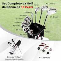 Set Completo di Mazze da Golf con Sacca a Treppiede, Include con Driver 1 da 460CC, Legno 3, Ibrido, Ferri 5, 6, 7, 8, 9, P, S, Putter e Copertura Antipioggia per Destrimani