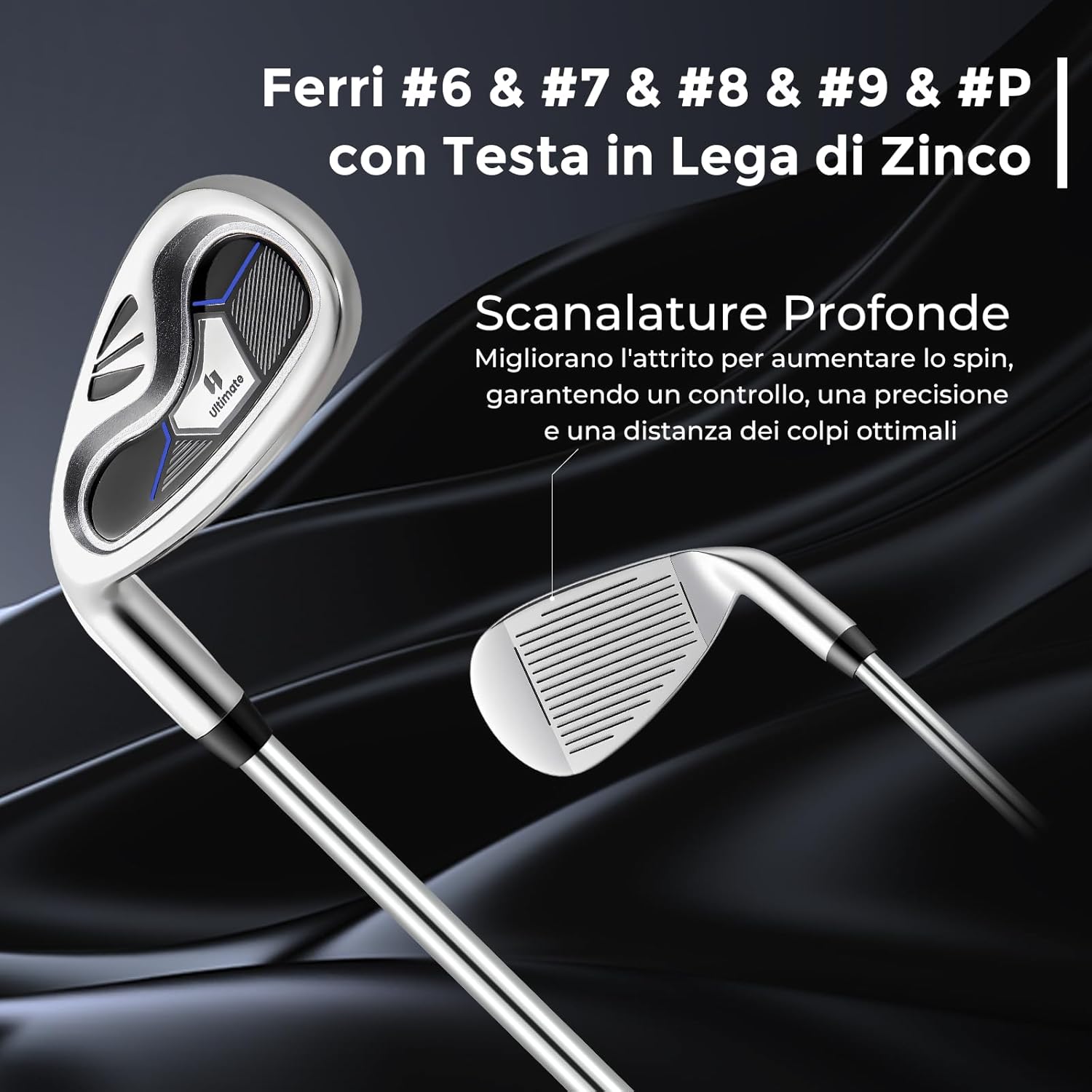 Set Completo di Mazze da Golf per Mancini da Uomo, Borsa Portatile con Supporto e Cappuccio Antipioggia, Include Driver 1 da 460CC, Fairway 3, Ibrido 4, Ferri 6, 7, 8, 9, P e Putter (Blu)