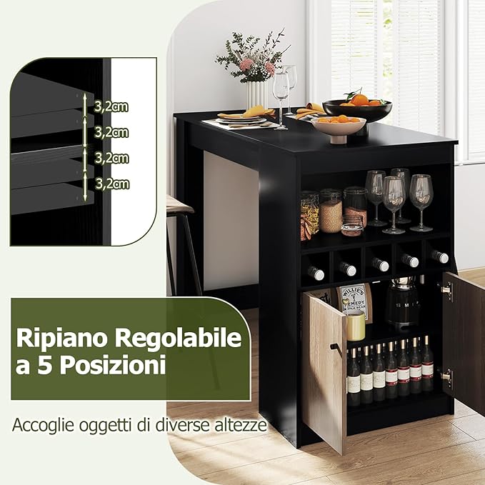 Tavolo da Pranzo 120 x 60 x 91,5 cm, Tavolo Cucina Salvaspazio con Scomparti, Armadietto e Ripiano Regolabile, Scrivania Moderno per Sala da Pranzo e Soggiorno, Nero