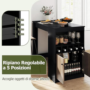Tavolo da Pranzo 120 x 60 x 91,5 cm, Tavolo Cucina Salvaspazio con Scomparti, Armadietto e Ripiano Regolabile, Scrivania Moderno per Sala da Pranzo e Soggiorno, Nero
