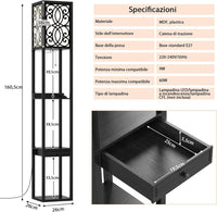 Lampada a Stelo con Ripiani e Cassetto, Lampada a Piantana Moderna con 2 Porte USB, Lampada da Terra per Salone e Camera da Letto, 26 x 26 x 160,5 cm (Modello 2)
