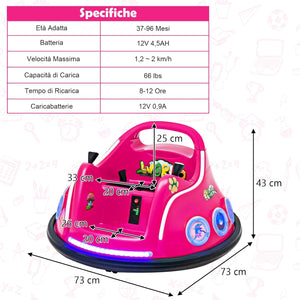 12V Autoscontro Elettrico per Bambini, Macchina Elettrica per Bambini con Design Girevole a 360° Telecomando Luci Musica, Macchina Cavalcabile per Bambini 37-96 Mesi (Rosa)