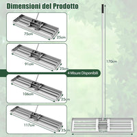Rastrello Livellatore per Prato, Attrezzo per la Livellatura del Prato con Manico Ergonomico, Livellatrice per Giardino, Cortile, Campo da Golf, Fattoria e Pascolo (Argento 91 x 25 cm)