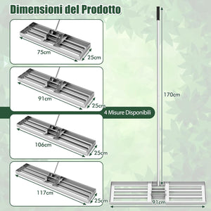 Rastrello Livellatore per Prato, Attrezzo per la Livellatura del Prato con Manico Ergonomico, Livellatrice per Giardino, Cortile, Campo da Golf, Fattoria e Pascolo (Argento 91 x 25 cm)